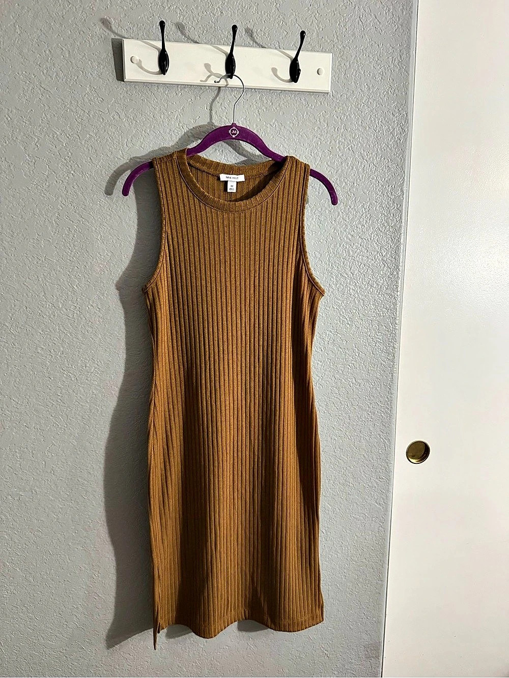 Nine West Ribbed Knit Midi Dress Brown